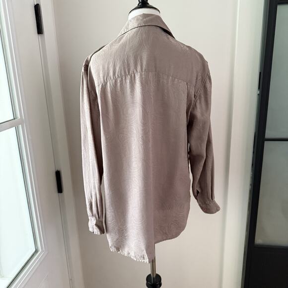 Vintage 90s Y2K Silk Blouse Women’s Size Medium Taupe Paisley Long Sleeve Top - Picture 4 of 10